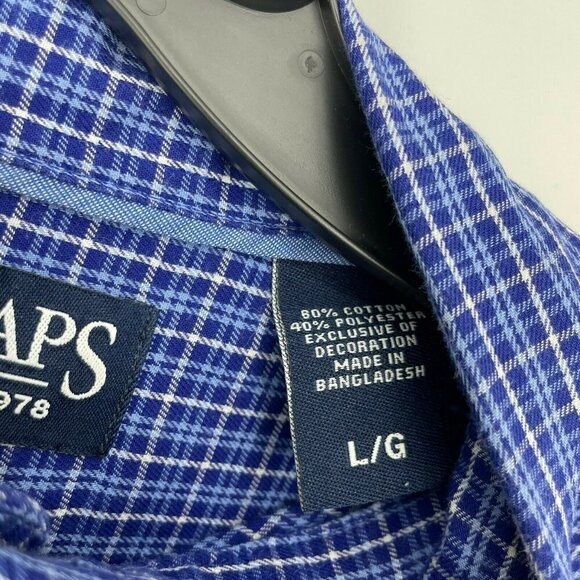 Chaps Shirt Men's L Blue White Plaid Front Patch Pocket Long Sleeves Button Down - Picture 5 of 10